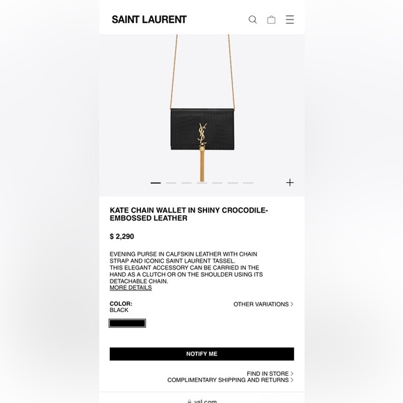 YSL KATE CHAIN WALLET W/TASSEL CROCODILE EMBOSSED DARK BLUE - Picture 8 of 8